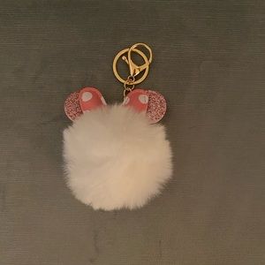 Faux rabbit fur bag, charm keychains w: Minnie Mouse type ears. Color choice
